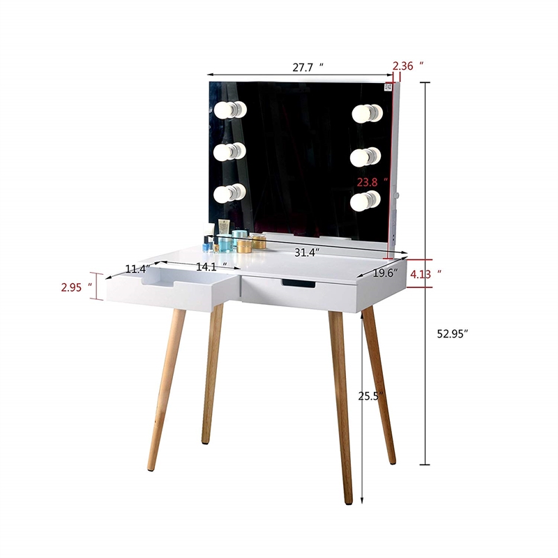 CRO Decor Ciccarelli Solid Wood Vanity with Mirror White Vanity Table With Light