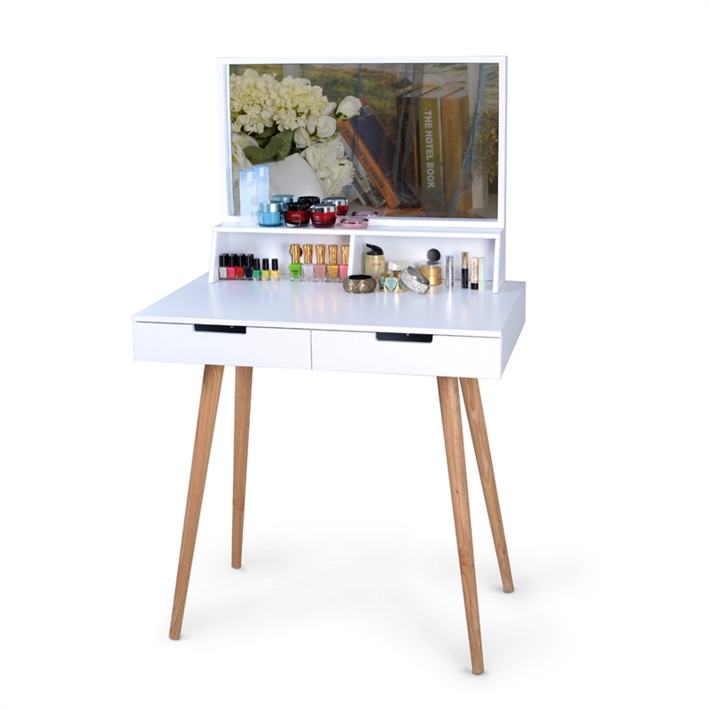 CRO Decor Maximilien Solid Wood 32'' Wide Vanity Table with Mirror-White
