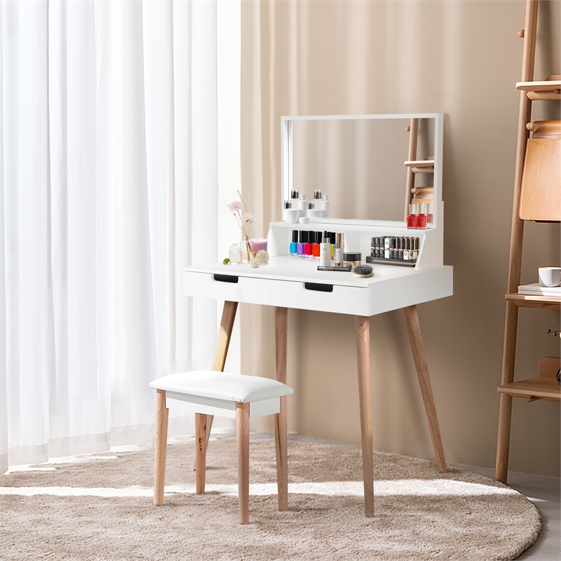CRO Decor Maximilien Solid Wood 32'' Wide Vanity Table with Mirror-White