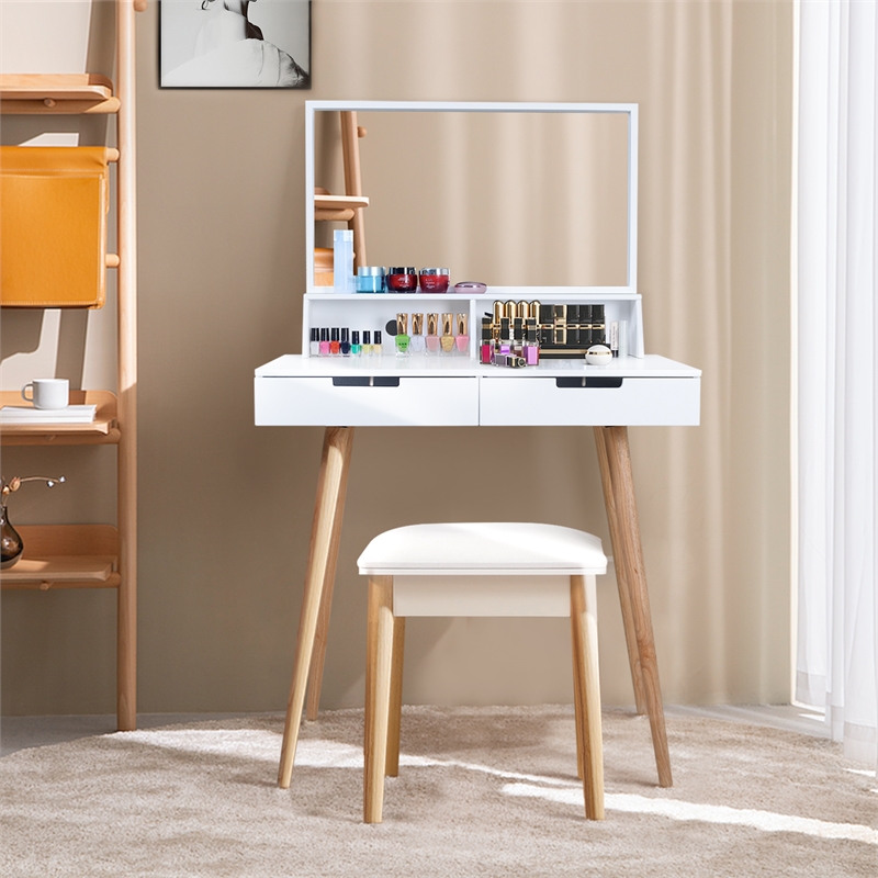 CRO Decor Maximilien Solid Wood 32'' Wide Vanity Table with Mirror-White