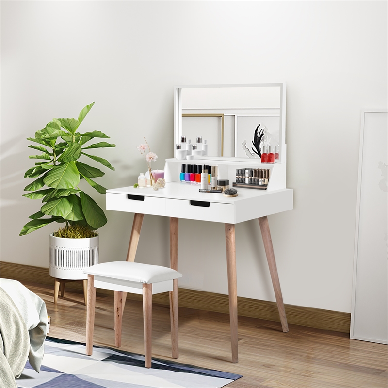 CRO Decor Maximilien Solid Wood 32'' Wide Vanity Table with Mirror-White
