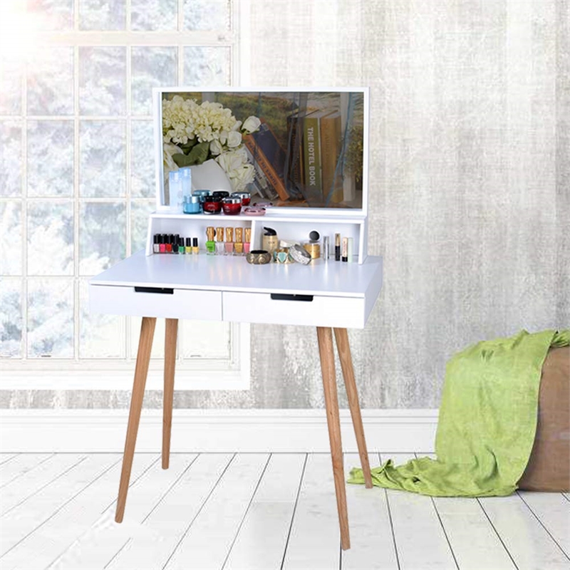 CRO Decor Maximilien Solid Wood 32'' Wide Vanity Table with Mirror-White
