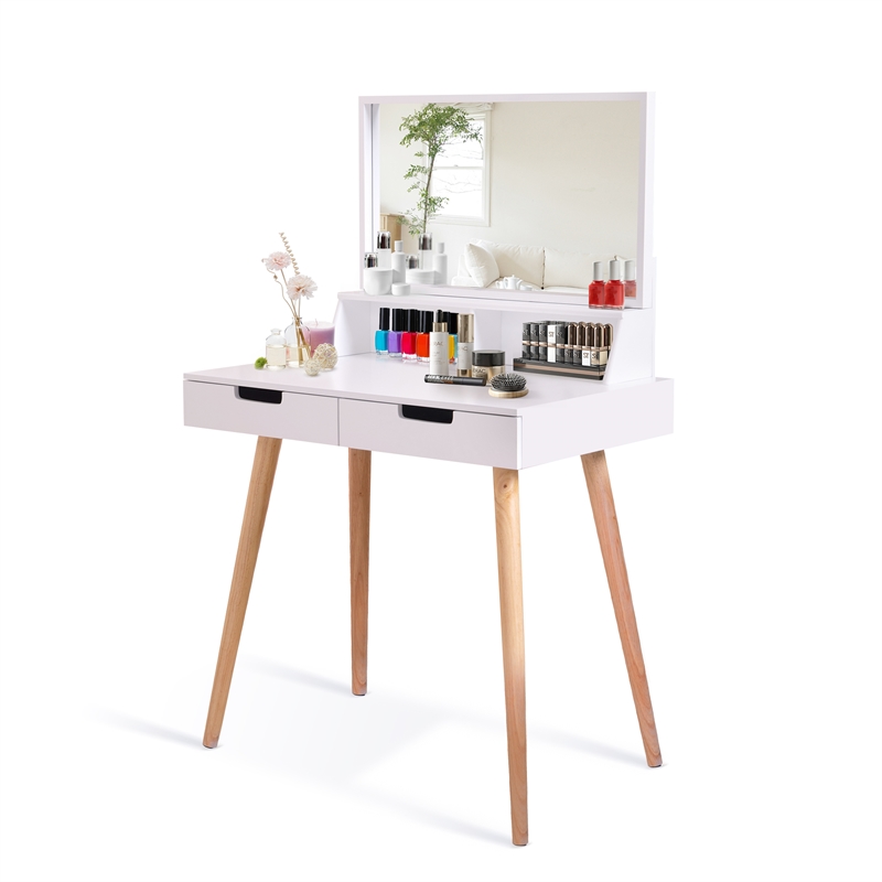 CRO Decor Maximilien Solid Wood 32'' Wide Vanity Table with Mirror-White