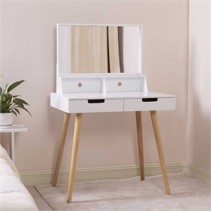 CRO Decor Maximilien Solid Wood 32'' Wide Vanity Table with Mirror-White