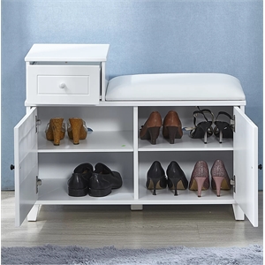 cro decor 8 pair shoe storage cabinet with cushion seat -white