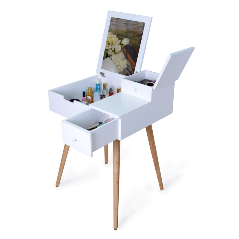 CRO Decor Nuccio 24'' Wide Vanity with Mirror Vanity Table -White