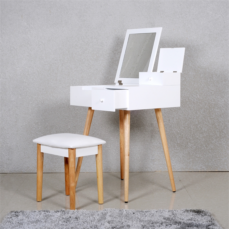 CRO Decor Nuccio 24'' Wide Vanity with Mirror Vanity Table -White