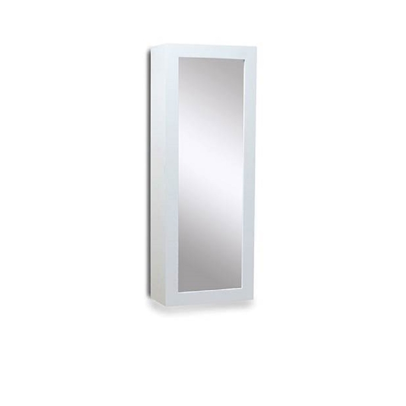 White Wall Mount Ironing Board Center Cabinet with Mirror and Storage Shelves
