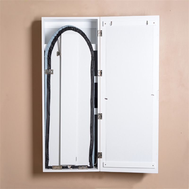 White Wall Mount Ironing Board Center Cabinet with Mirror and Storage Shelves