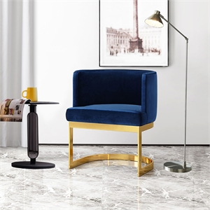 cro decor blue velvet upholstered accent chair with polished gold metal frame