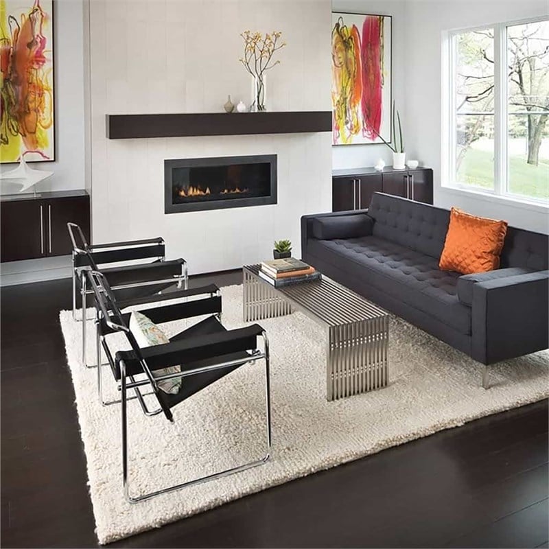 CRO Decor Leather Club Chair Steel Frame Armchair in Black Set of 2