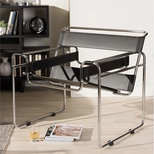 CRO Decor Leather Club Chair Steel Frame Armchair in Black Set of 2