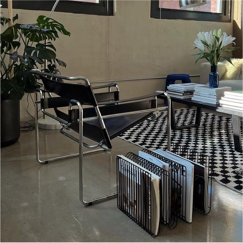CRO Decor Leather Club Chair Steel Frame Armchair in Black Set of 2