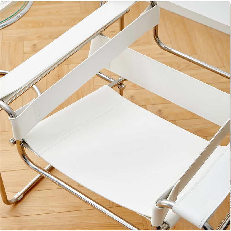 CRO Decor Leather Club Chair Steel Frame Armchair in White Set of 2