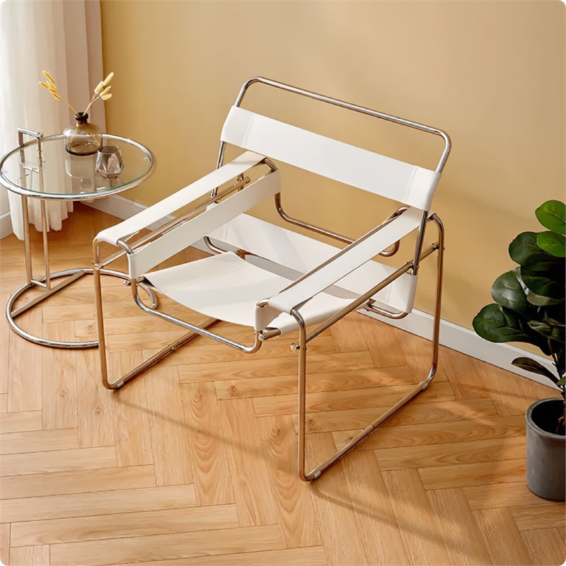 CRO Decor Leather Club Chair Steel Frame Armchair in White Set of 2