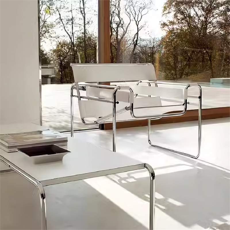 CRO Decor Leather Club Chair Steel Frame Armchair in White Set of 2