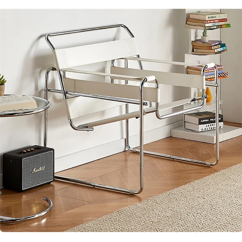 CRO Decor Leather Club Chair Steel Frame Armchair in White Set of 2