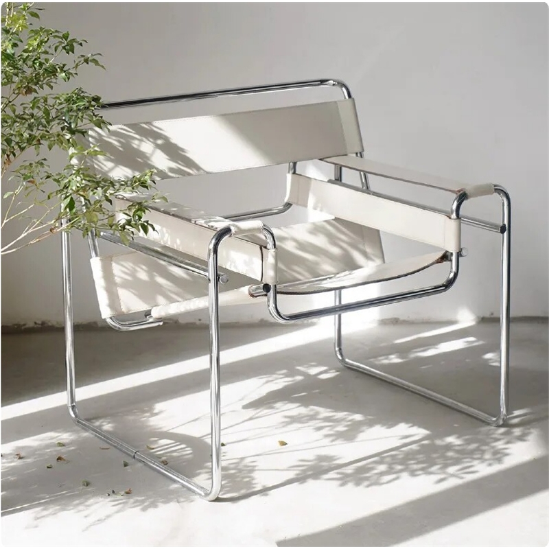 CRO Decor Leather Club Chair Steel Frame Armchair in White Set of 2