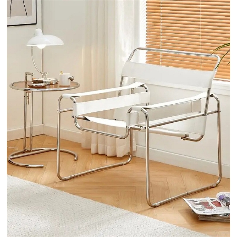 CRO Decor Leather Club Chair Steel Frame Armchair in White Set of 2