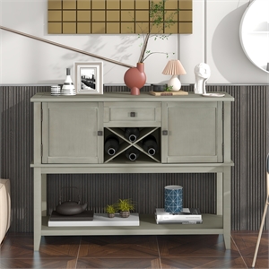 cro decor kitchen storage sideboard with wine rack and open shelf-gray