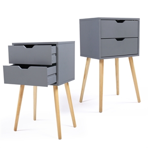 cro decor double drawer bedsidetable nightstand with storage(set of 2)-gray