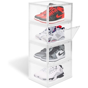 storage shoe box foldable clear sneaker display box stackable plastic- 4 pack