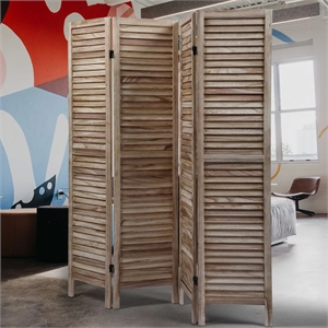 cro decor sycamore wood 4 panel screen folding louvered room divider