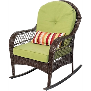 cro decor patio wicker rocker chair with olefin cushions and pillow-green
