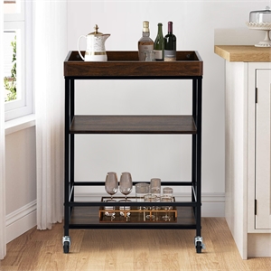 cro decor wood kitchen cart with 3 shelves in walnut brown