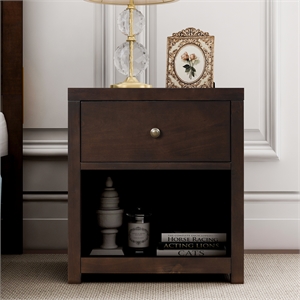 cro decor 1 drawer solid wood nightstand sofa end table in rich brown