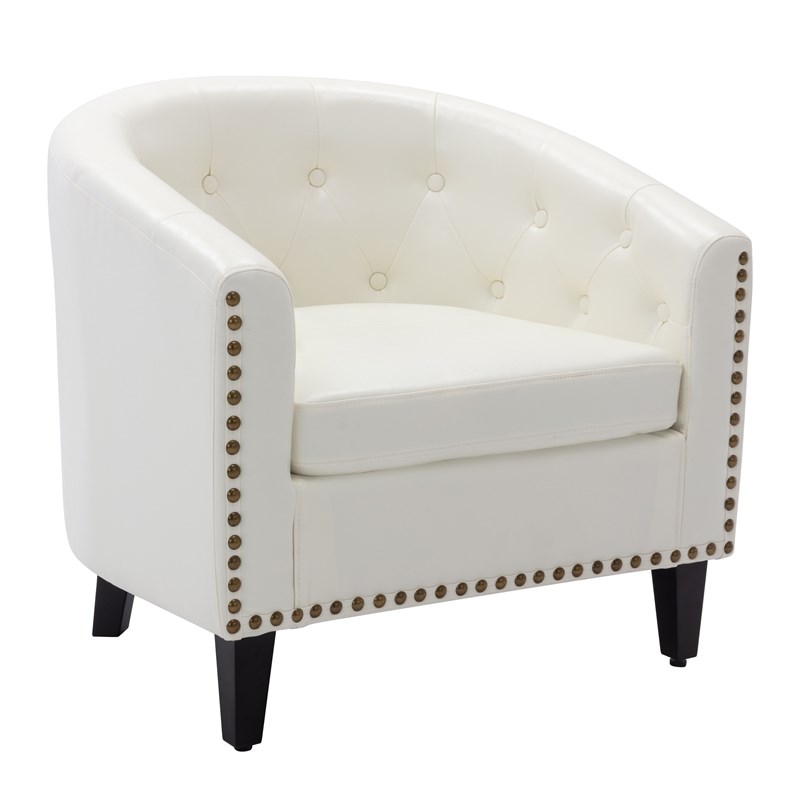 CRO Decor PU Leather Tufted Barrel ChairTub Chair Accent Chairs in White