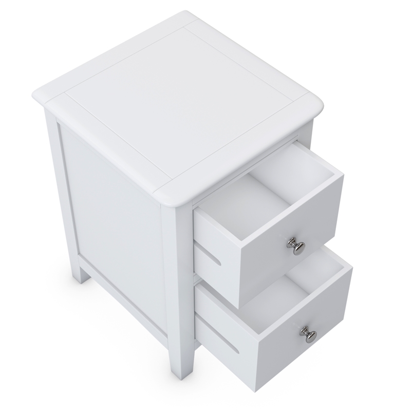 CRO Decor 2 Drawers Solid Wood Nightstand End Table in White
