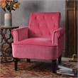 CRO Decor Button Tufted Chair Accent Armchairs Velvet Roll Arm (Rosewood)