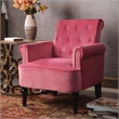 CRO Decor Button Tufted Chair Accent Armchairs Velvet Roll Arm (Rosewood)