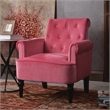 CRO Decor Button Tufted Chair Accent Armchairs Velvet Roll Arm (Rosewood)