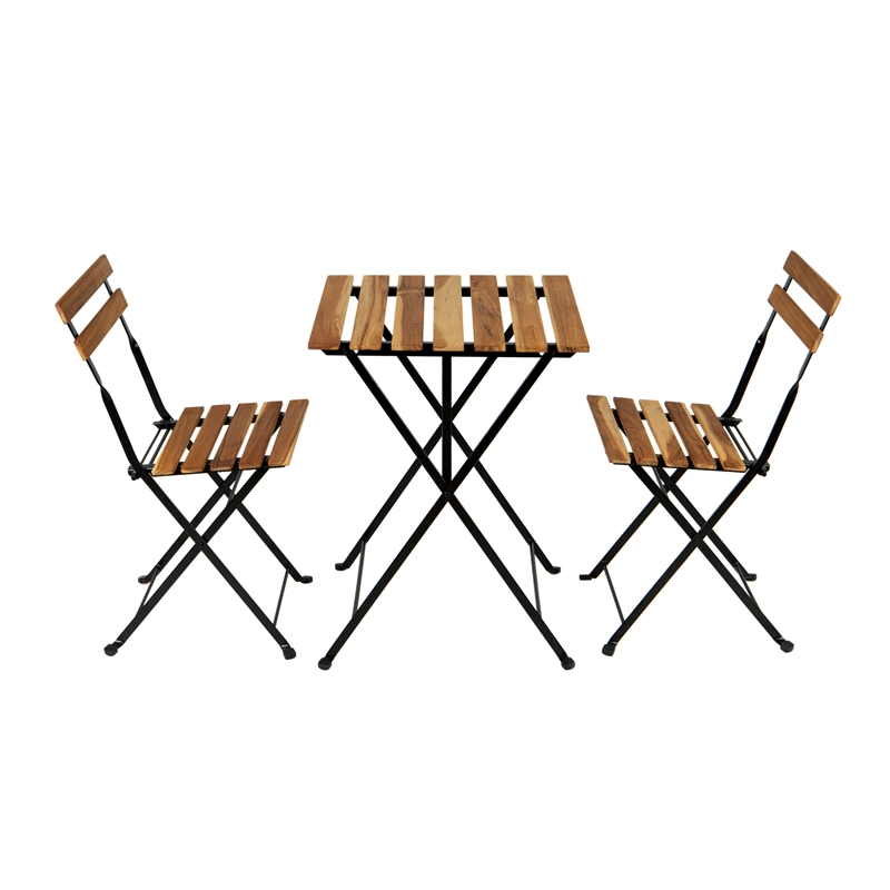 CRO Decor Solid Teak Wood Bistro Set Folding Table and Chair Set With Waterproof