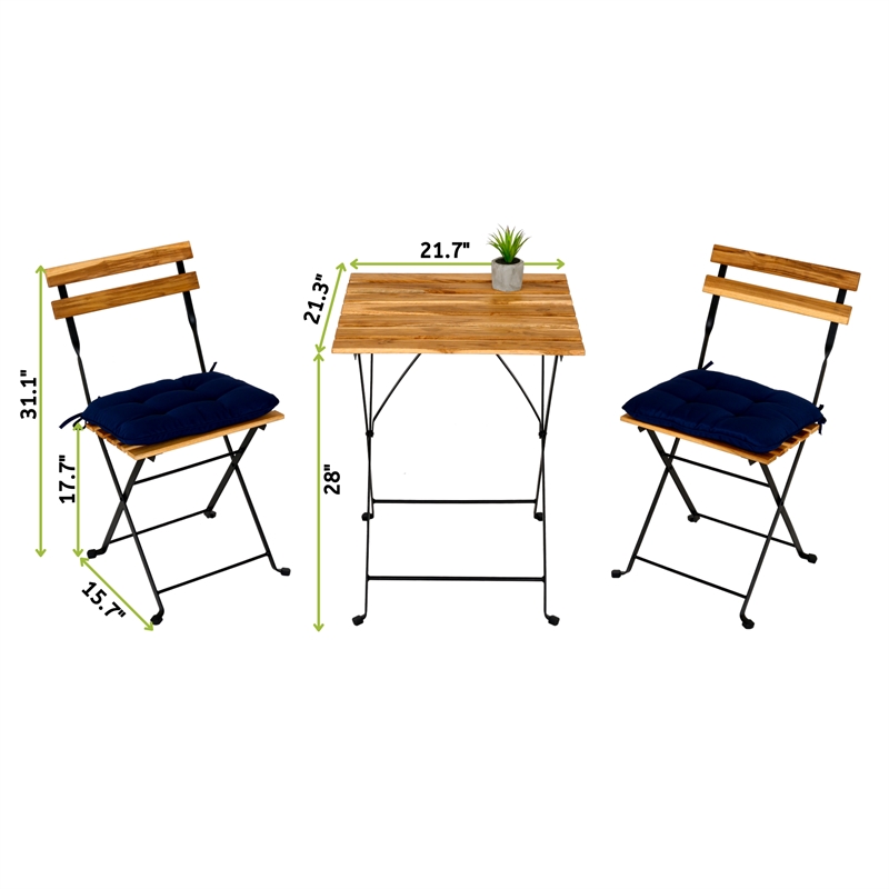 CRO Decor Solid Teak Wood Bistro Set Folding Table and Chair Set With Waterproof