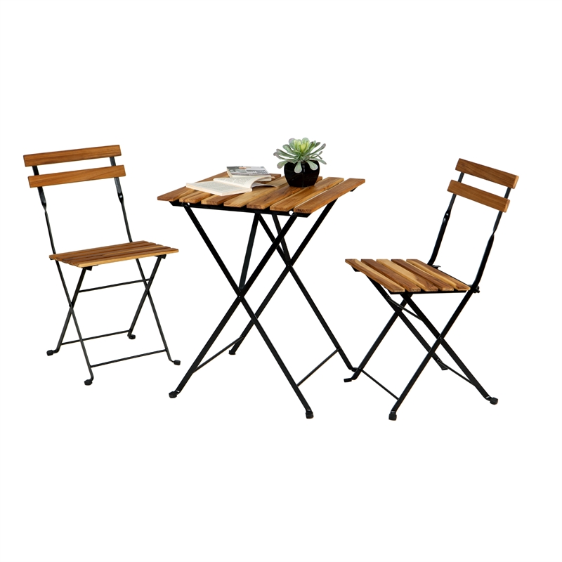 CRO Decor Solid Teak Wood Bistro Set Folding Table and Chair Set With Waterproof