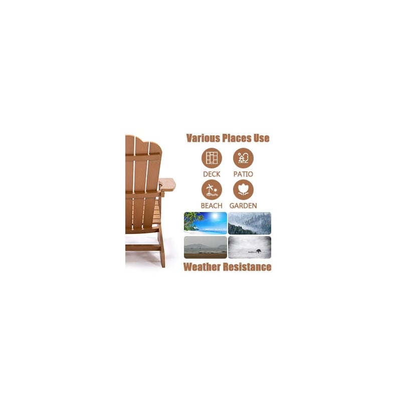 CRO Decor Adirondack Chair with Cup Holder and Fade-Resistant Plastic Wood-Brown