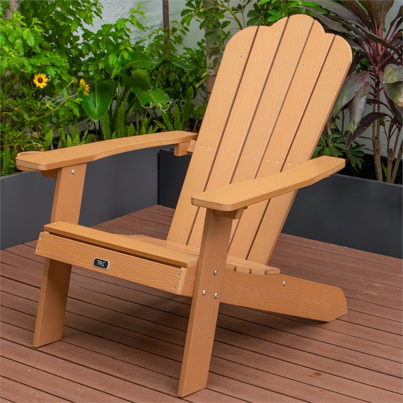 CRO Decor Adirondack Chair with Cup Holder and Fade-Resistant Plastic Wood-Brown
