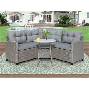 cro decor 4 piece resin wicker patio set with round table gray cushions