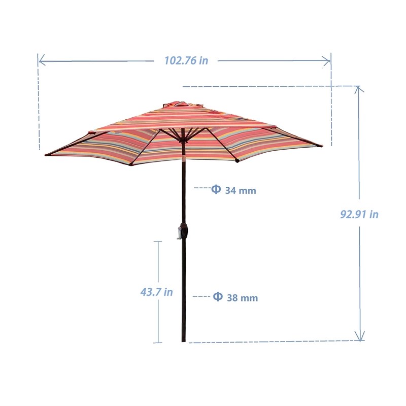 CRO Decor Outdoor Patio 8.6-Feet Market Table Umbrella (Red Stripes)