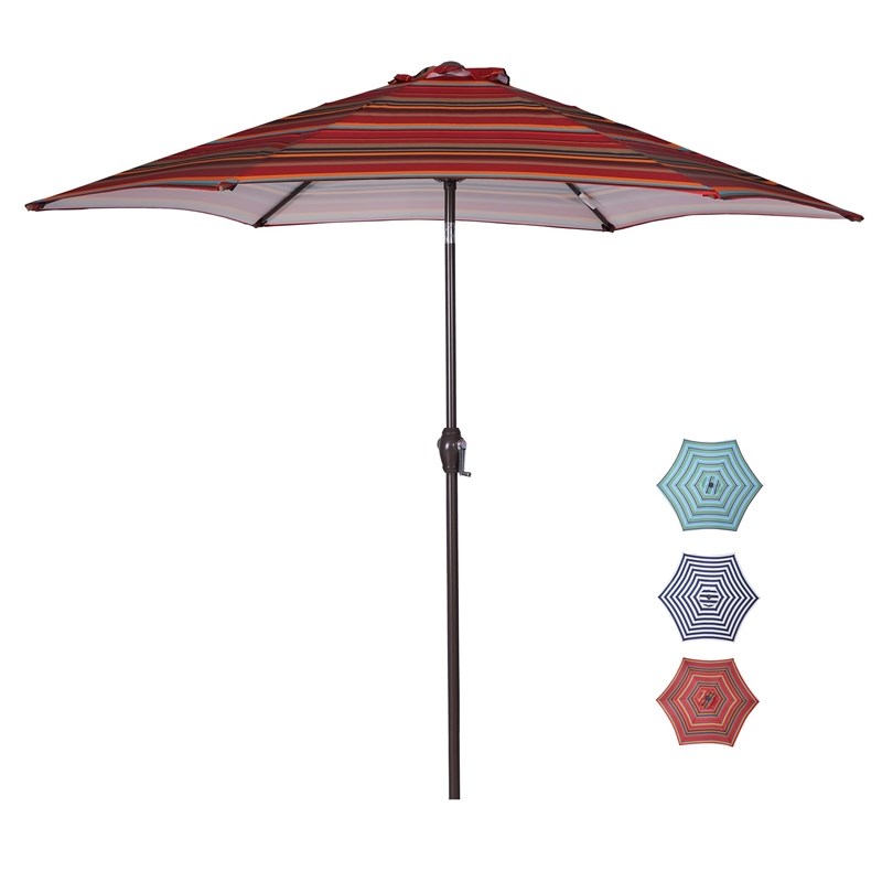 CRO Decor Outdoor Patio 8.6-Feet Market Table Umbrella (Red Stripes)