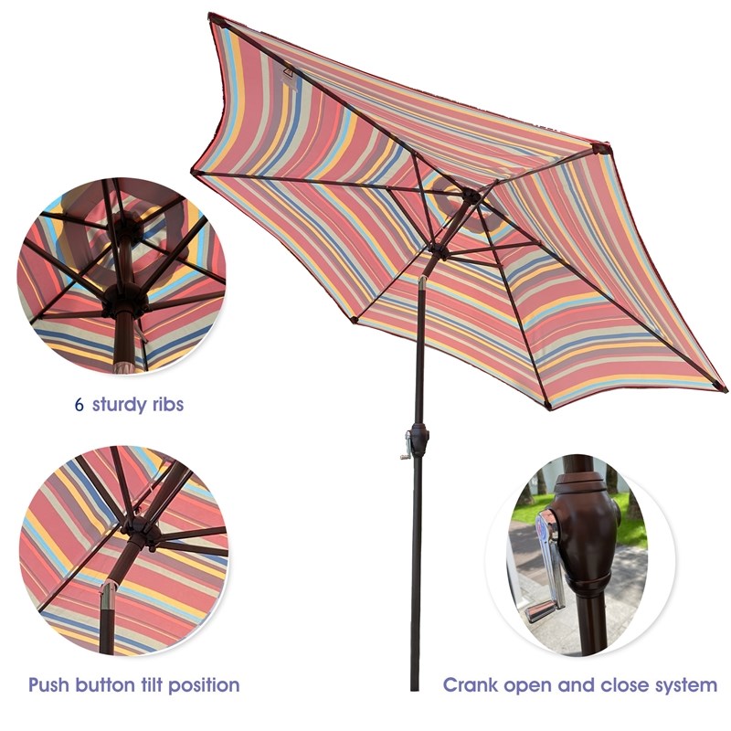CRO Decor Outdoor Patio 8.6-Feet Market Table Umbrella (Red Stripes)