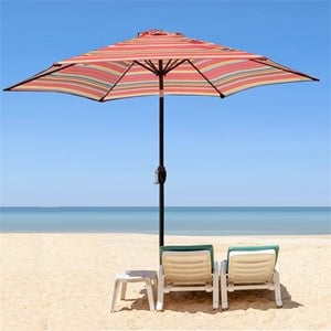 CRO Decor Outdoor Patio 8.6-Feet Market Table Umbrella (Red Stripes)