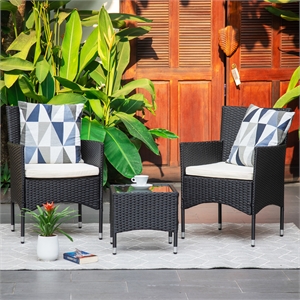 cro decor patio furniture set outdoor chairs and coffee table pe rattan (black)