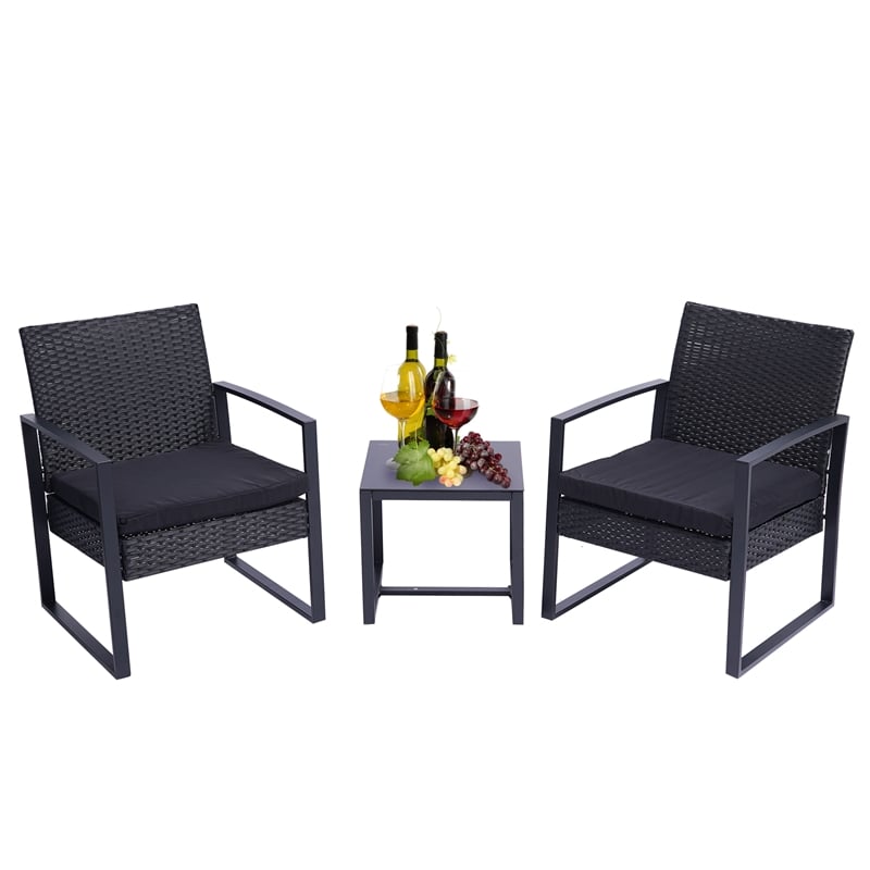 CRO Decor 3 Pieces Patio Set Outdoor Wicker Patio Furniture Sets    (Black)