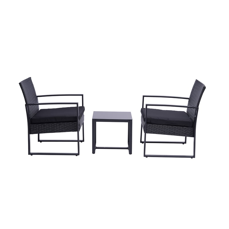 CRO Decor 3 Pieces Patio Set Outdoor Wicker Patio Furniture Sets    (Black)