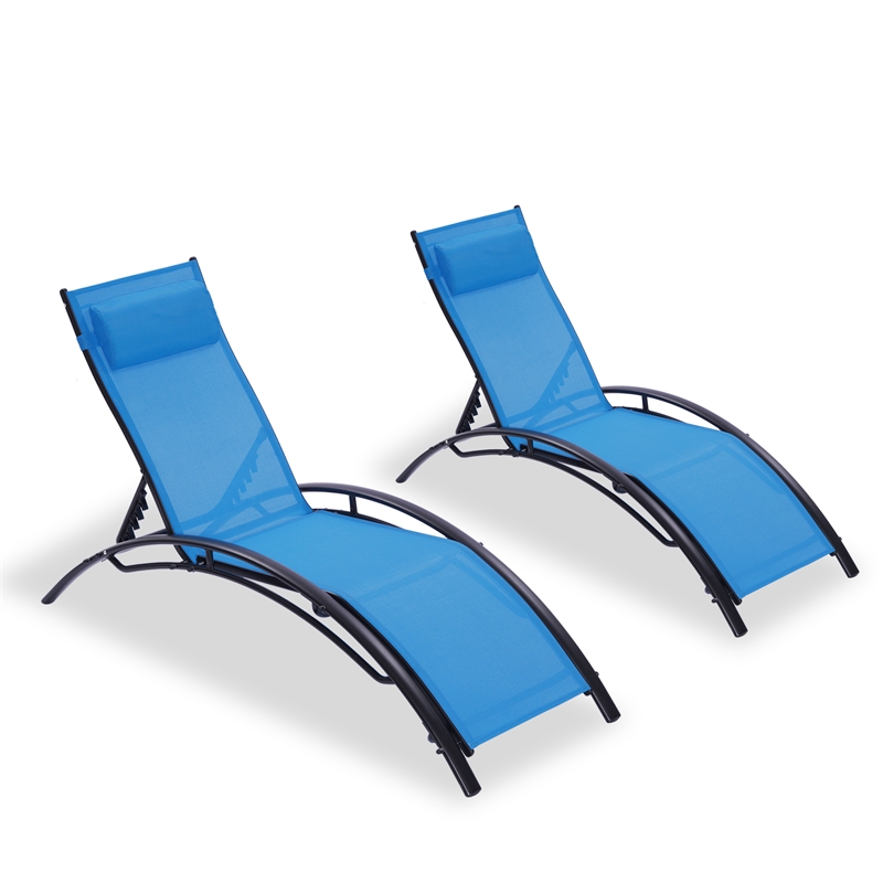 CRO Decor 2PCS Set Chaise Lounges Outdoor Chair Recliner Chair Sunbathing (Blue)