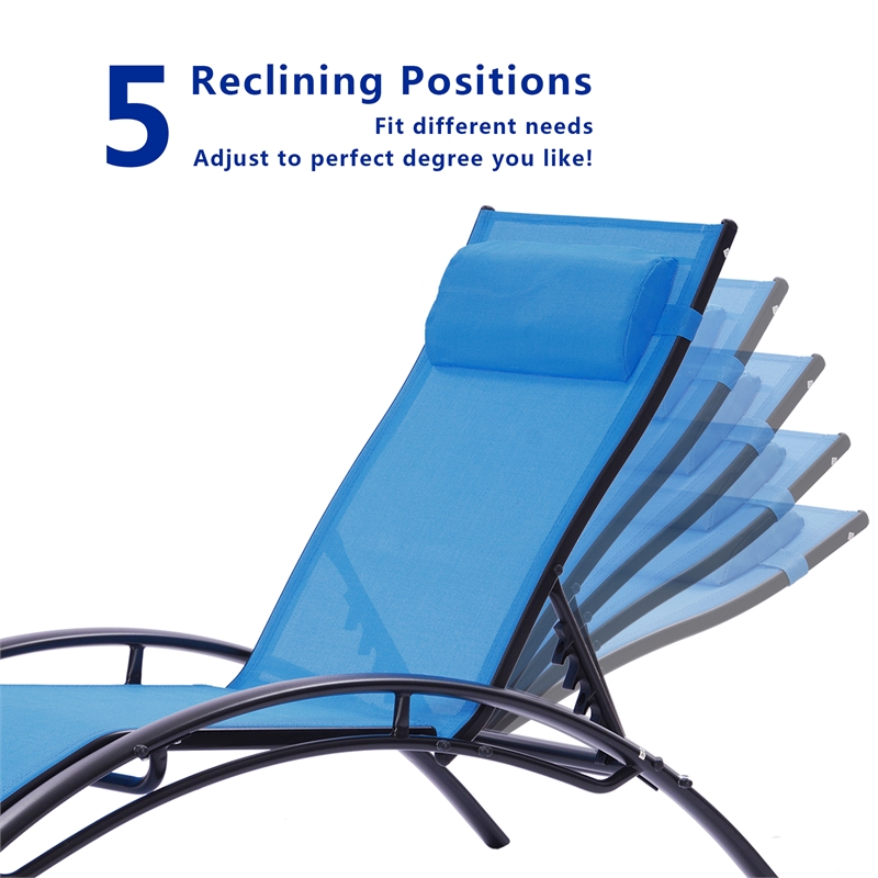 CRO Decor 2PCS Set Chaise Lounges Outdoor Chair Recliner Chair Sunbathing (Blue)